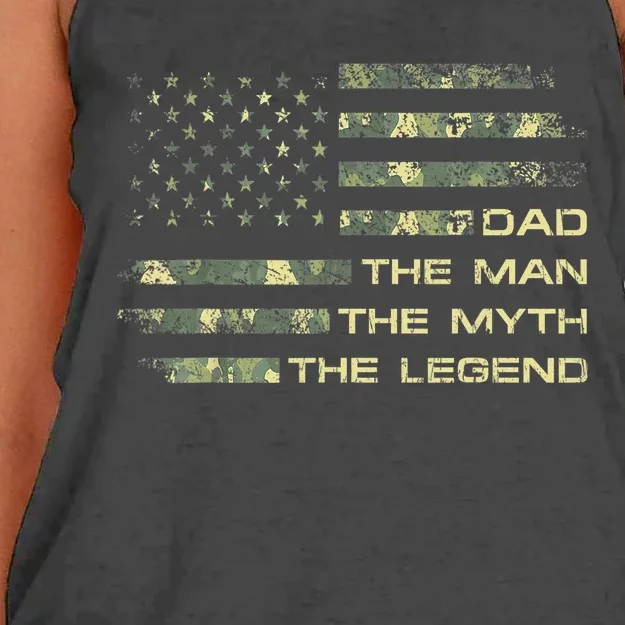 Dad The Man The Myth The Legend Fathers Day Camo US Flag Women's Knotted Racerback Tank