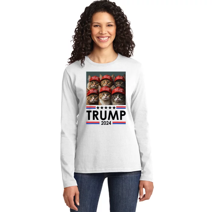 Donald Trump Make Cats Safe Again 2024 Debate Funny Ladies Long Sleeve Shirt