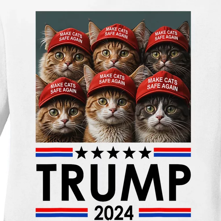 Donald Trump Make Cats Safe Again 2024 Debate Funny Ladies Long Sleeve Shirt