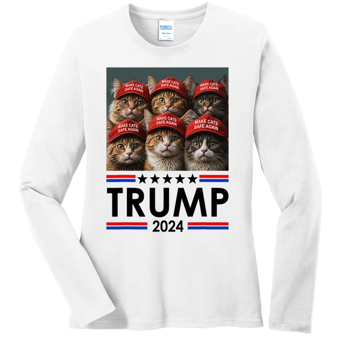 Donald Trump Make Cats Safe Again 2024 Debate Funny Ladies Long Sleeve Shirt