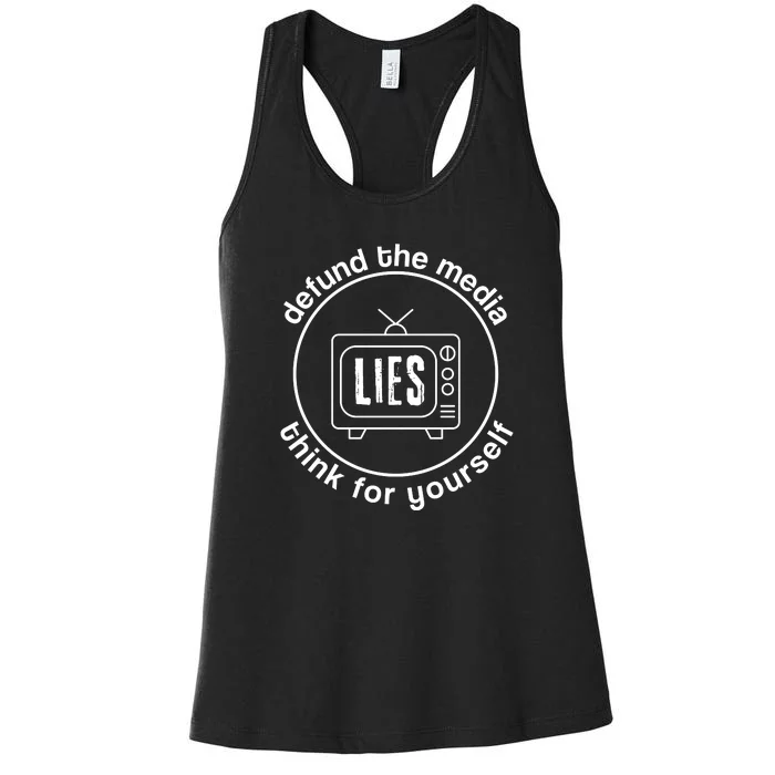 Defund The Media Anti Censorship MAGA Conservative Women's Racerback Tank