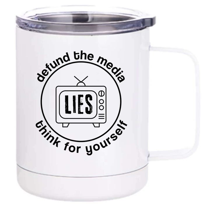 Defund The Media Anti Censorship MAGA Conservative Front & Back 12oz Stainless Steel Tumbler Cup