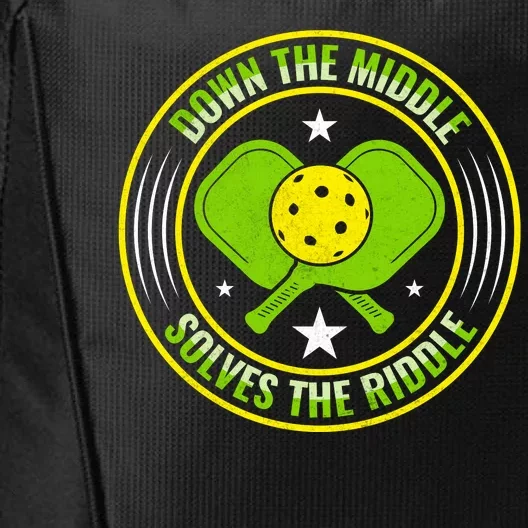 Down The Middle Solves The Riddle Funny Pickleball City Backpack