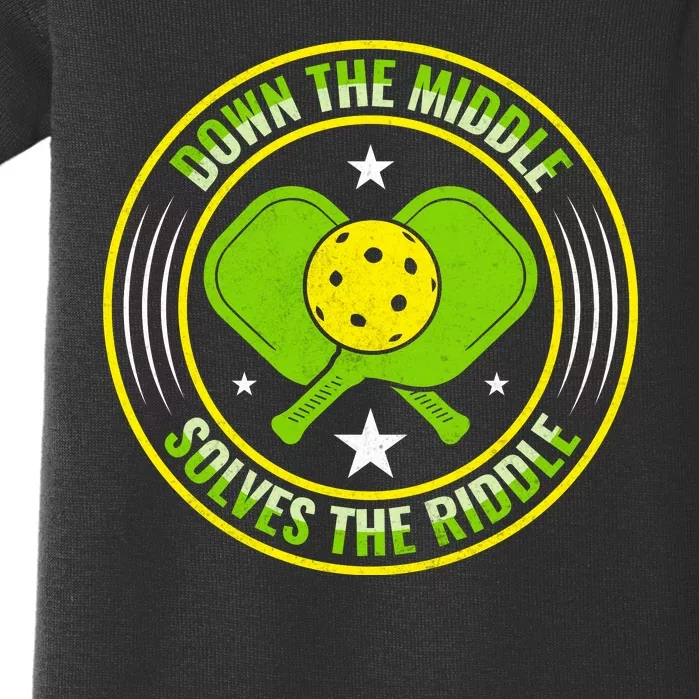 Down The Middle Solves The Riddle Funny Pickleball Baby Bodysuit