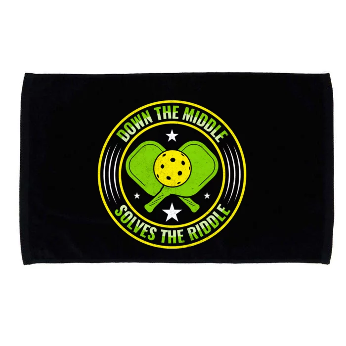 Down The Middle Solves The Riddle Funny Pickleball Microfiber Hand Towel