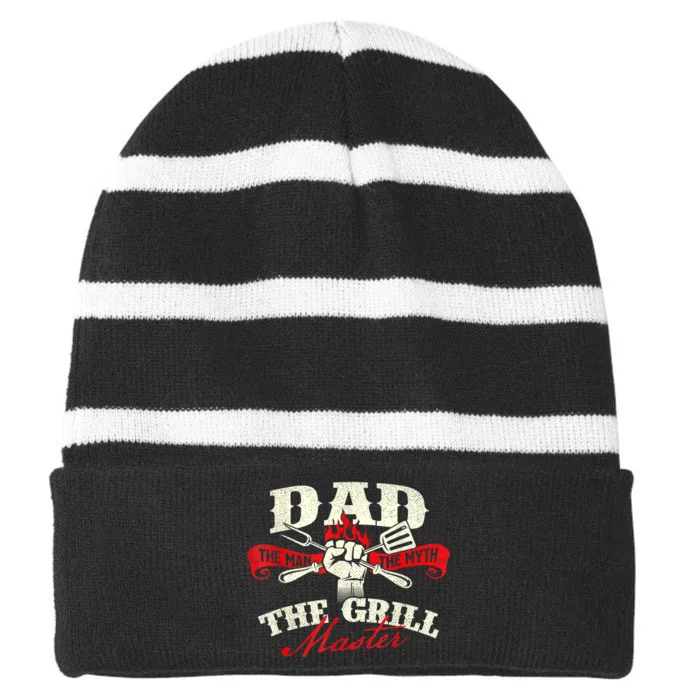 Dad The Man The Myth The Grill Master Grill Bbq Lover Striped Beanie with Solid Band