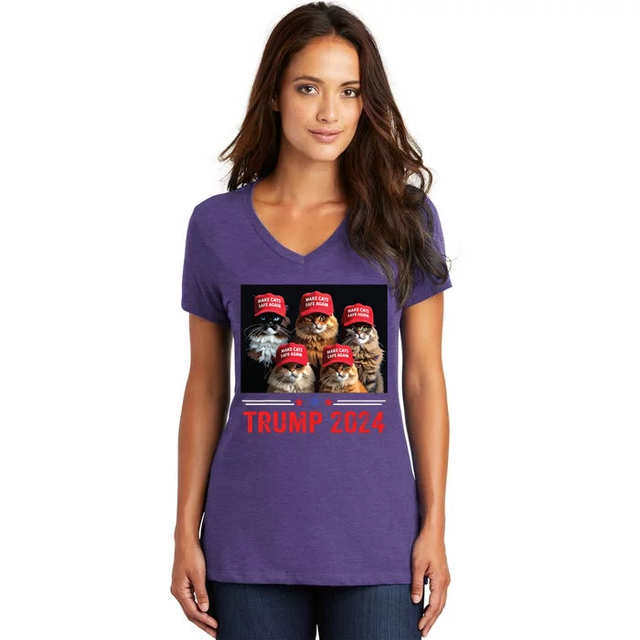 Donald Trump Make Cats Safe Again Trump 2024 Women's V-Neck T-Shirt