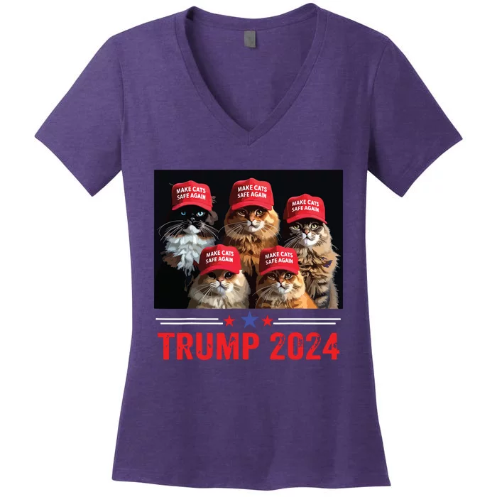 Donald Trump Make Cats Safe Again Trump 2024 Women's V-Neck T-Shirt