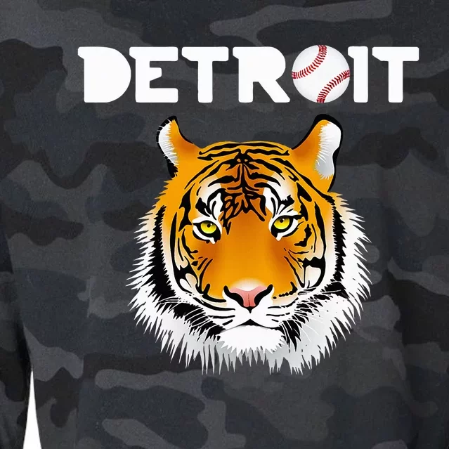 Distressed Tiger Mascot Cool Detroit Tiger Cropped Pullover Crew