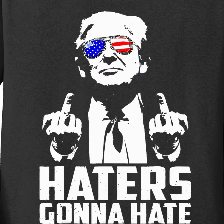 Donald Trump Middle Finger Funny Haters Gonna Hate President Kids Long Sleeve Shirt