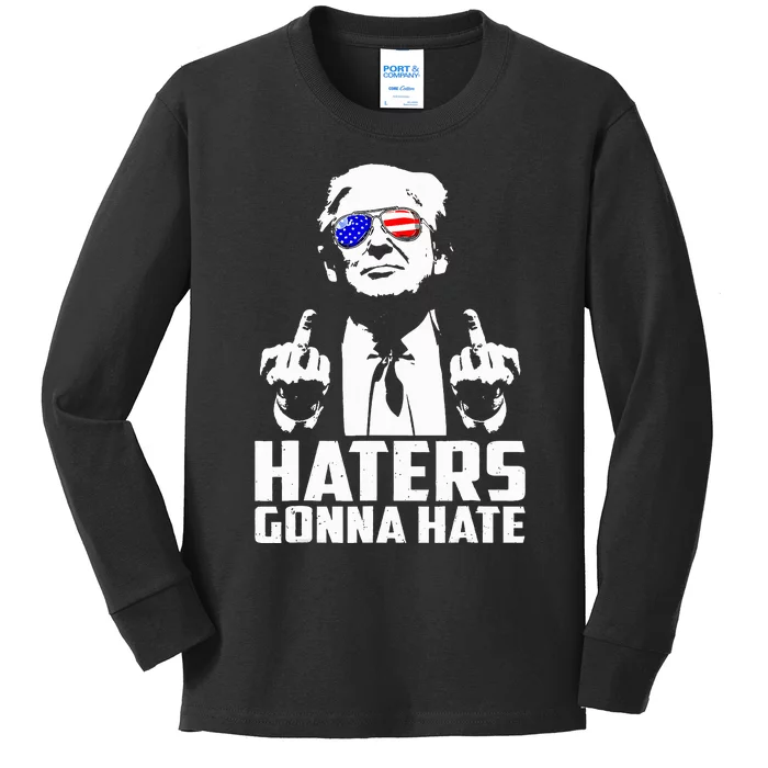 Donald Trump Middle Finger Funny Haters Gonna Hate President Kids Long Sleeve Shirt