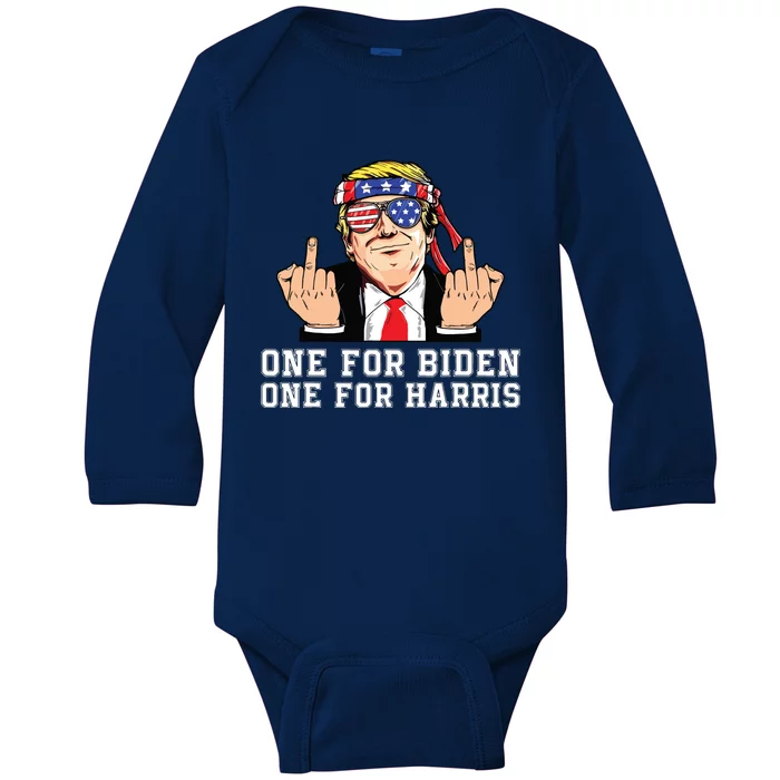 Donald Trump Middle Finger Biden Harris America Republican Baby Long Sleeve Bodysuit