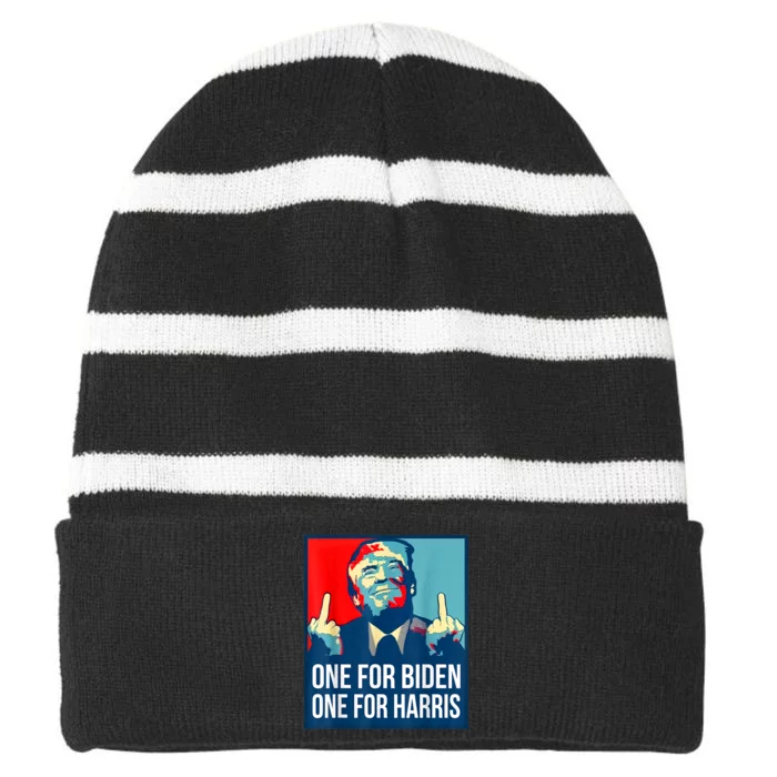 Donald Trump Middle Finger Biden Harris America Republican Striped Beanie with Solid Band