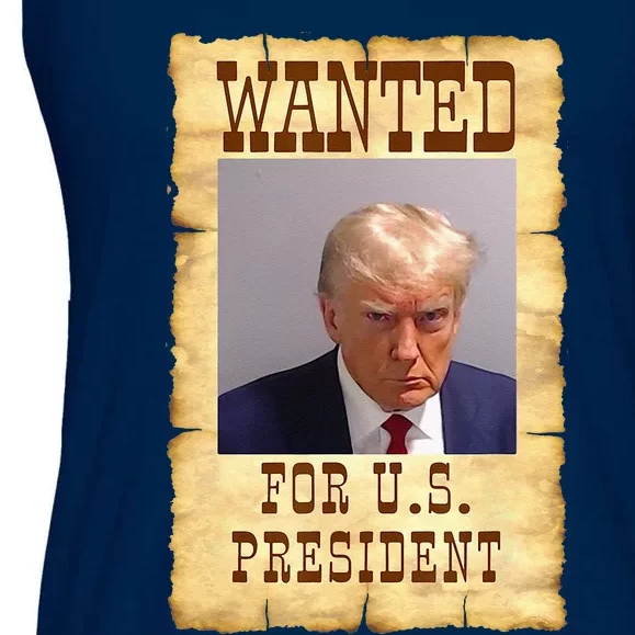 DONALD TRUMP MUG SHOT WANTED SIGN Ladies Essential Flowy Tank