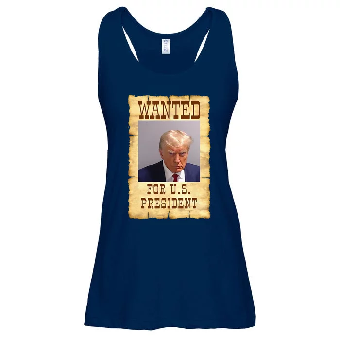 DONALD TRUMP MUG SHOT WANTED SIGN Ladies Essential Flowy Tank