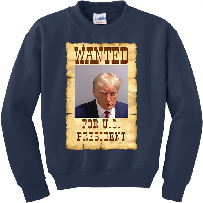 DONALD TRUMP MUG SHOT WANTED SIGN Kids Sweatshirt