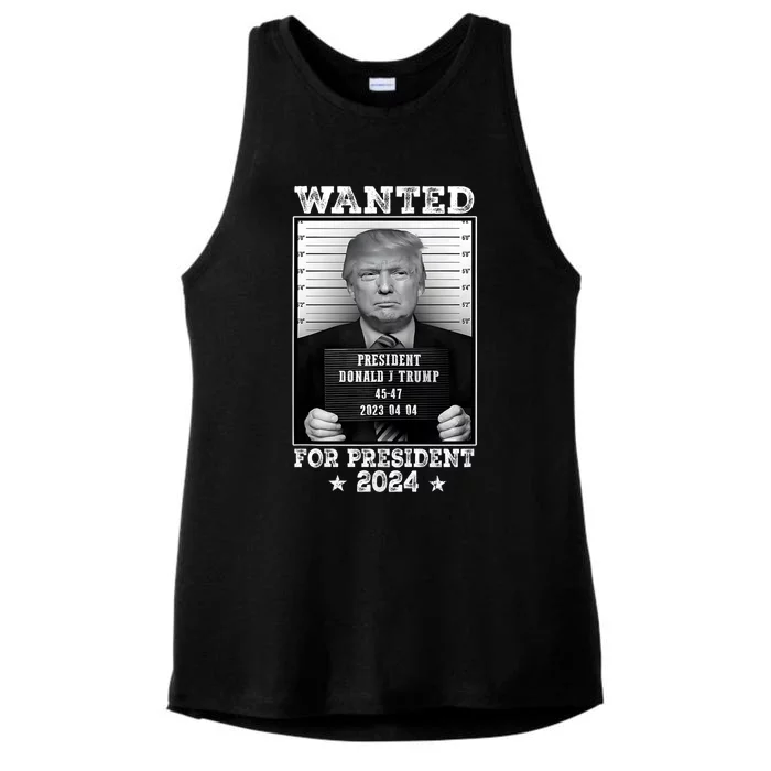 Donald Trump Mug Shot Wanted For U.S. President 2024 Ladies Tri-Blend Wicking Tank