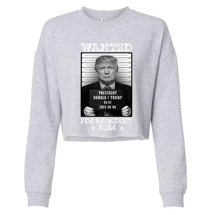 Donald Trump Mug Shot Wanted For U.S. President 2024 Cropped Pullover Crew