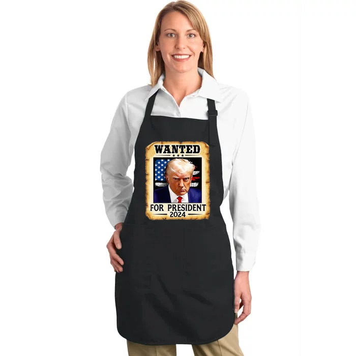 Donald Trump Mug Shot Wanted For U.S. President 2024 Full-Length Apron With Pocket