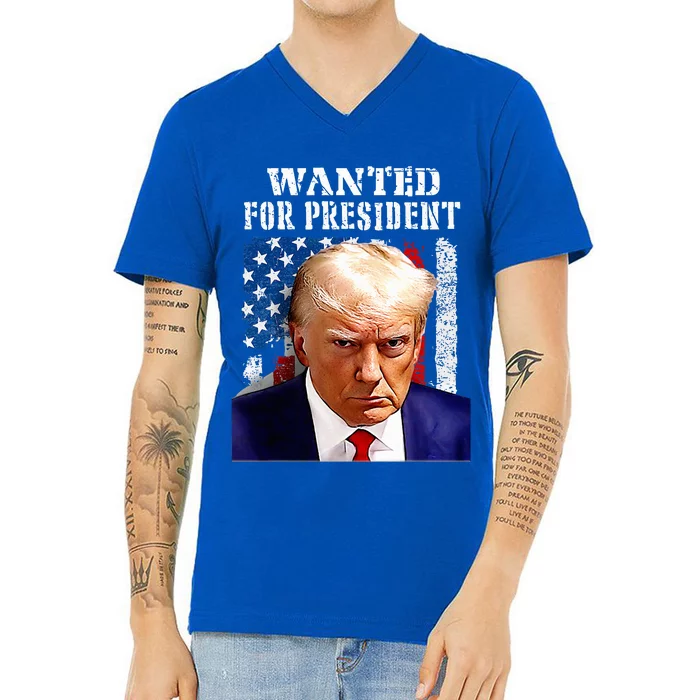 Donald Trump Mug Shot Wanted For U.S. President 2024 V-Neck T-Shirt