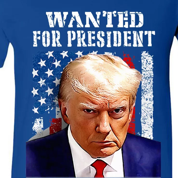 Donald Trump Mug Shot Wanted For U.S. President 2024 V-Neck T-Shirt