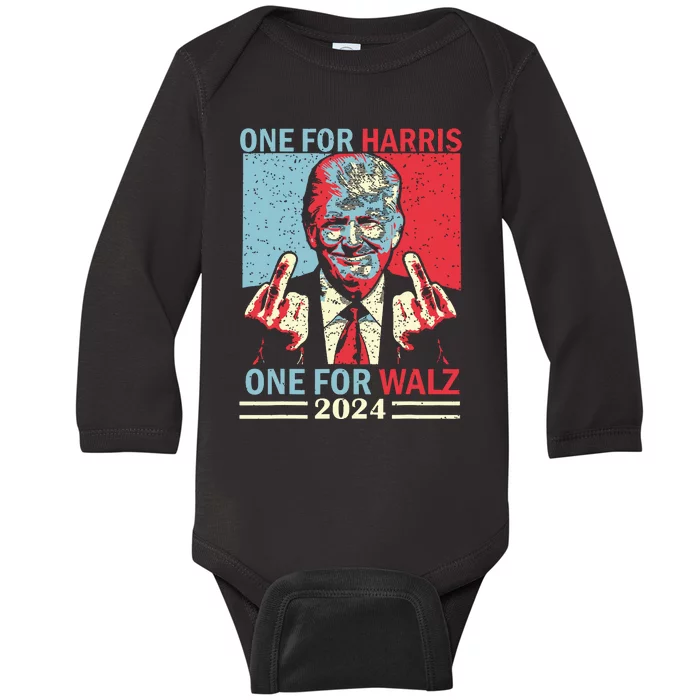 Donald Trump Middle Finger Harris Walz Usa Election Baby Long Sleeve Bodysuit