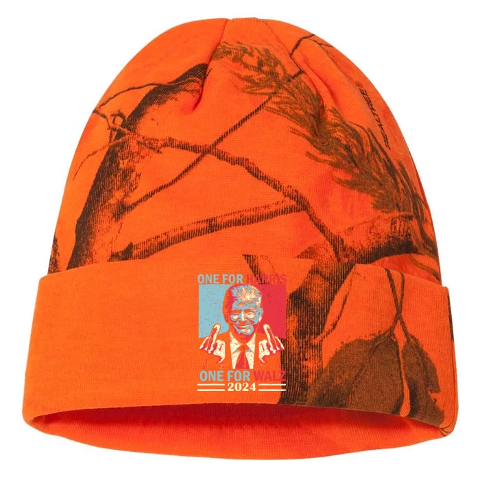 Donald Trump Middle Finger Harris Walz Usa Election Kati - 12in Camo Beanie