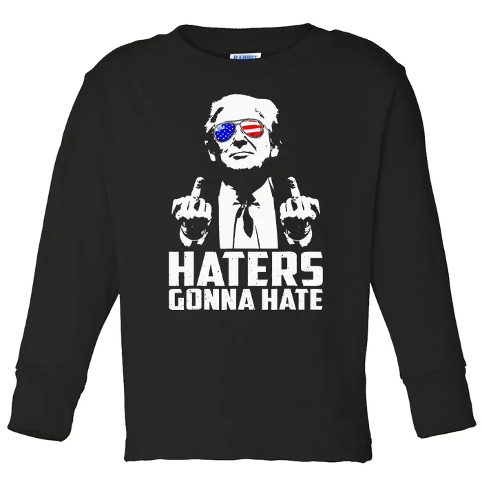 Donald Trump Middle Finger Funny Haters Gonna Hate President Toddler Long Sleeve Shirt