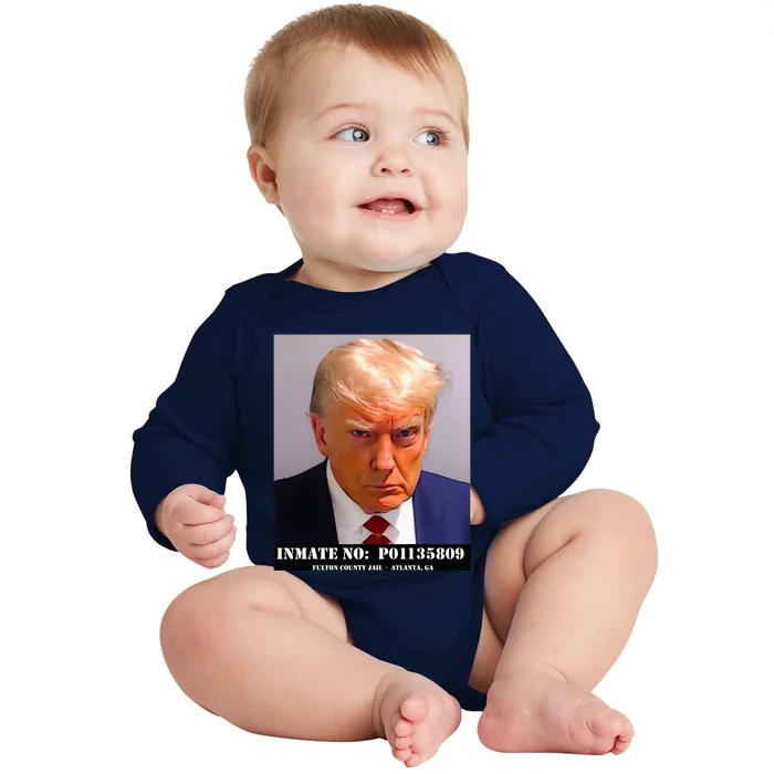 Donald Trump Mug Shot Baby Long Sleeve Bodysuit