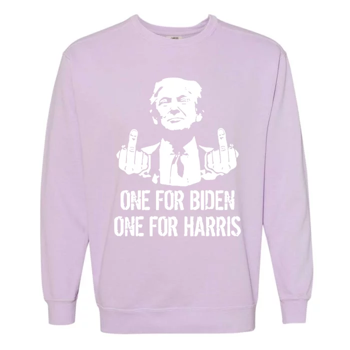 Donald Trump Middle Finger One For Biden One For Harris Garment-Dyed Sweatshirt