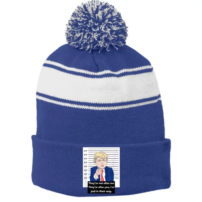 Donald Trump Mugshot Trending Design Support Trump Stripe Pom Pom Beanie