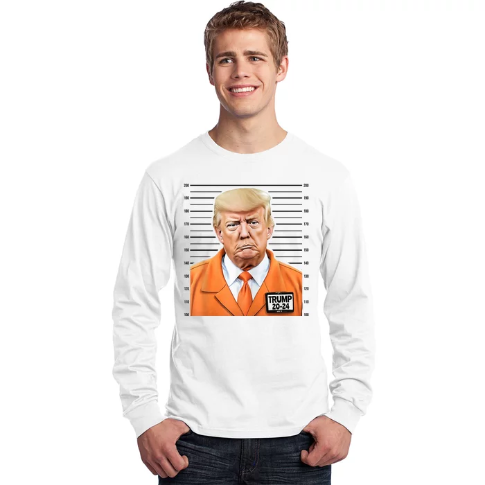 Donald Trump Mug Shot 2024 Orange Jail Suit Long Sleeve Shirt