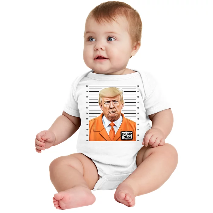 Donald Trump Mug Shot 2024 Orange Jail Suit Baby Bodysuit