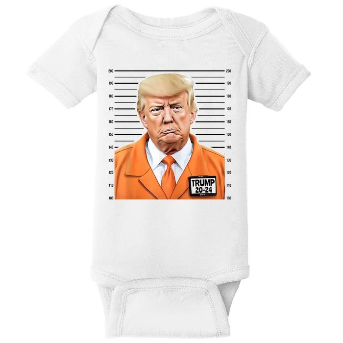 Donald Trump Mug Shot 2024 Orange Jail Suit Baby Bodysuit