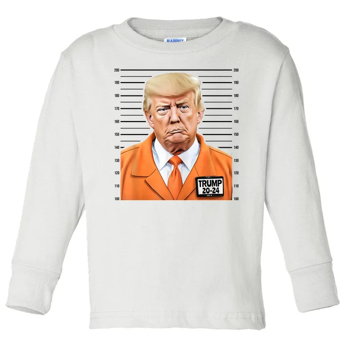 Donald Trump Mug Shot 2024 Orange Jail Suit Toddler Long Sleeve Shirt