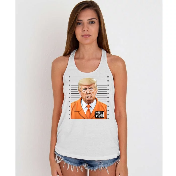 Donald Trump Mug Shot 2024 Orange Jail Suit Women's Knotted Racerback Tank