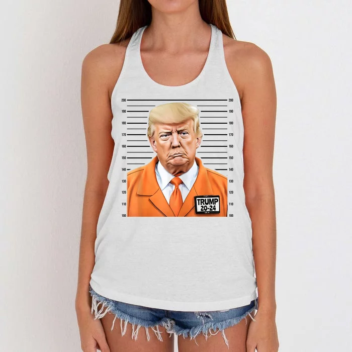 Donald Trump Mug Shot 2024 Orange Jail Suit Women's Knotted Racerback Tank