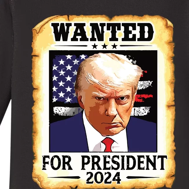 Donald Trump Mug Shot Wanted For Us President 2024 Baby Long Sleeve Bodysuit