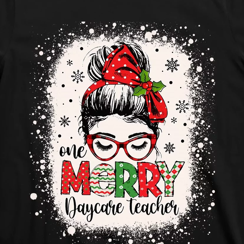 Daycare Teacher Messy Bun Preschool Christmas T-Shirt