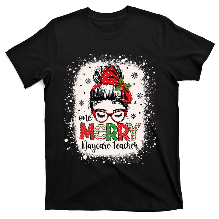 Daycare Teacher Messy Bun Preschool Christmas T-Shirt