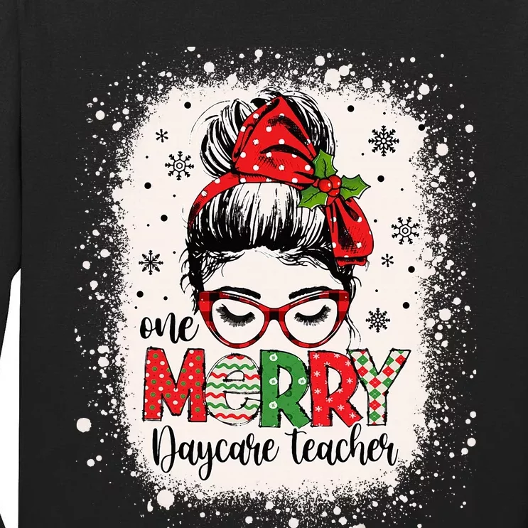 Daycare Teacher Messy Bun Preschool Christmas Tall Long Sleeve T-Shirt