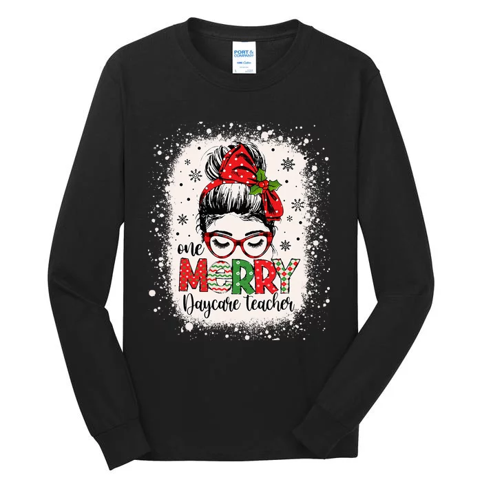 Daycare Teacher Messy Bun Preschool Christmas Tall Long Sleeve T-Shirt