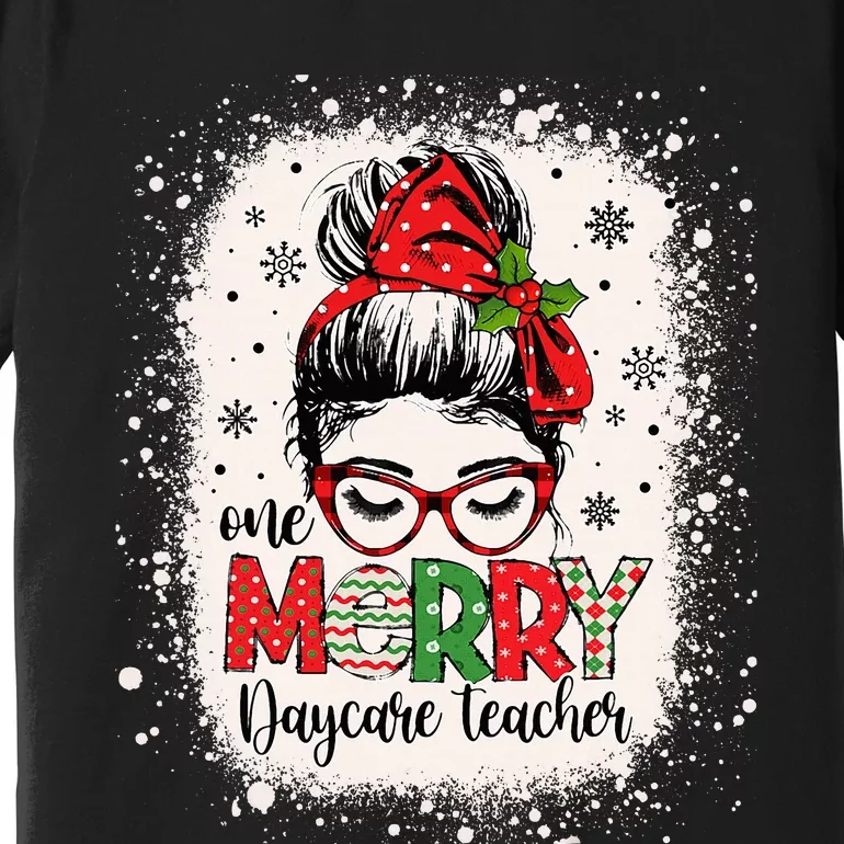 Daycare Teacher Messy Bun Preschool Christmas Premium T-Shirt