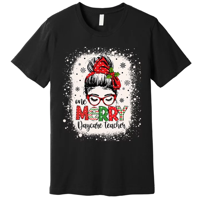 Daycare Teacher Messy Bun Preschool Christmas Premium T-Shirt