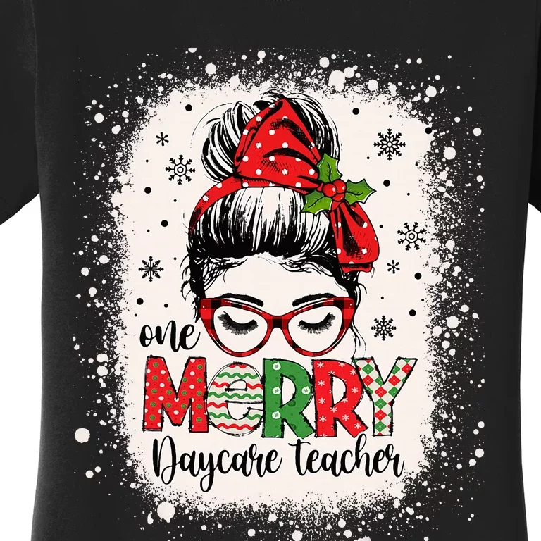 Daycare Teacher Messy Bun Preschool Christmas Women's T-Shirt