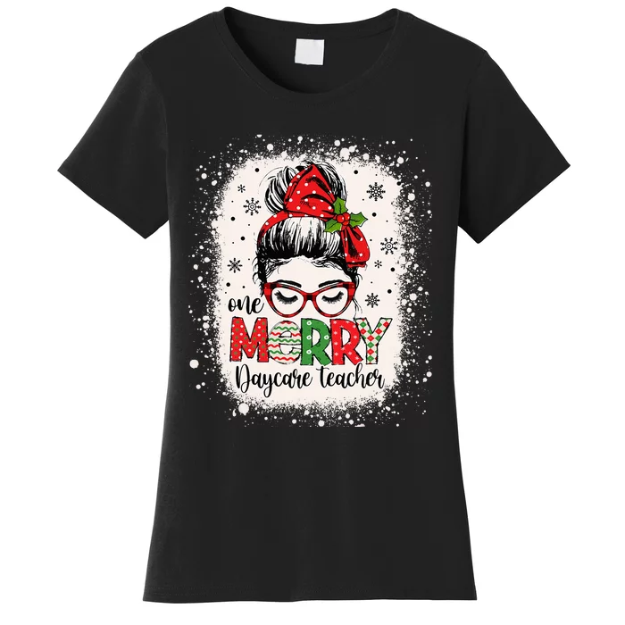 Daycare Teacher Messy Bun Preschool Christmas Women's T-Shirt