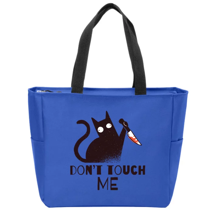 DonT Touch Me Funny Black Cat With Knife Sarcastic Kitten Gift Zip Tote Bag