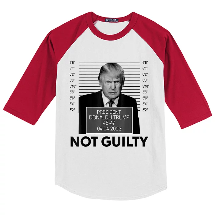 Donald Trump Mugshot Not Guilty Trump Supporter Kids Colorblock Raglan Jersey