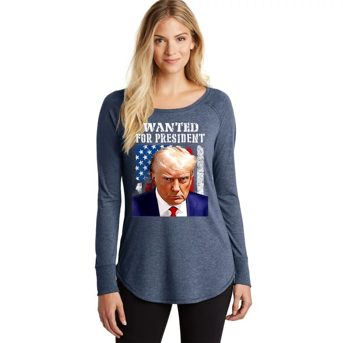 Donald Trump Mug Shot Wanted For U.S. President 2024 Women's Perfect Tri Tunic Long Sleeve Shirt