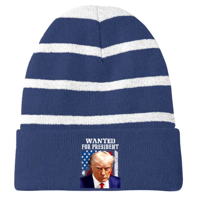 Donald Trump Mug Shot Wanted For U.S. President 2024 Striped Beanie with Solid Band